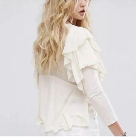 Free People La Cienega Embroidered Top Ruffled Layered Lace Eyelet Bohemian XS - Picture 8 of 16
